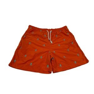 J. McLaughlin Swim Trunks Sculpt Print Drawstring Waist Sz M Orange Short Preppy